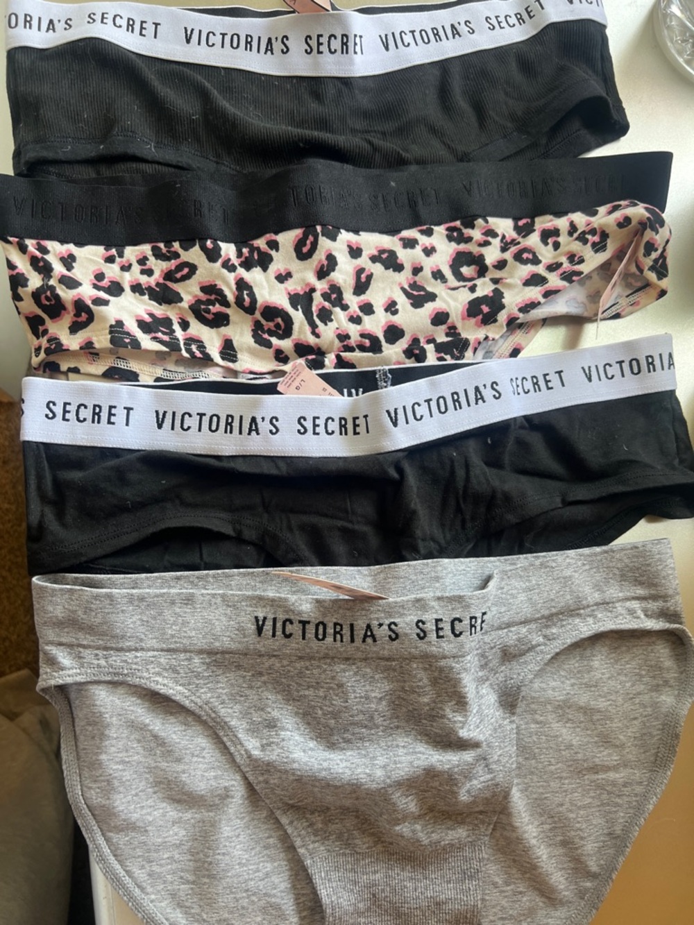 Victoria's Secret Black, Gray & Pink Leopard 4-Pack Cheekys